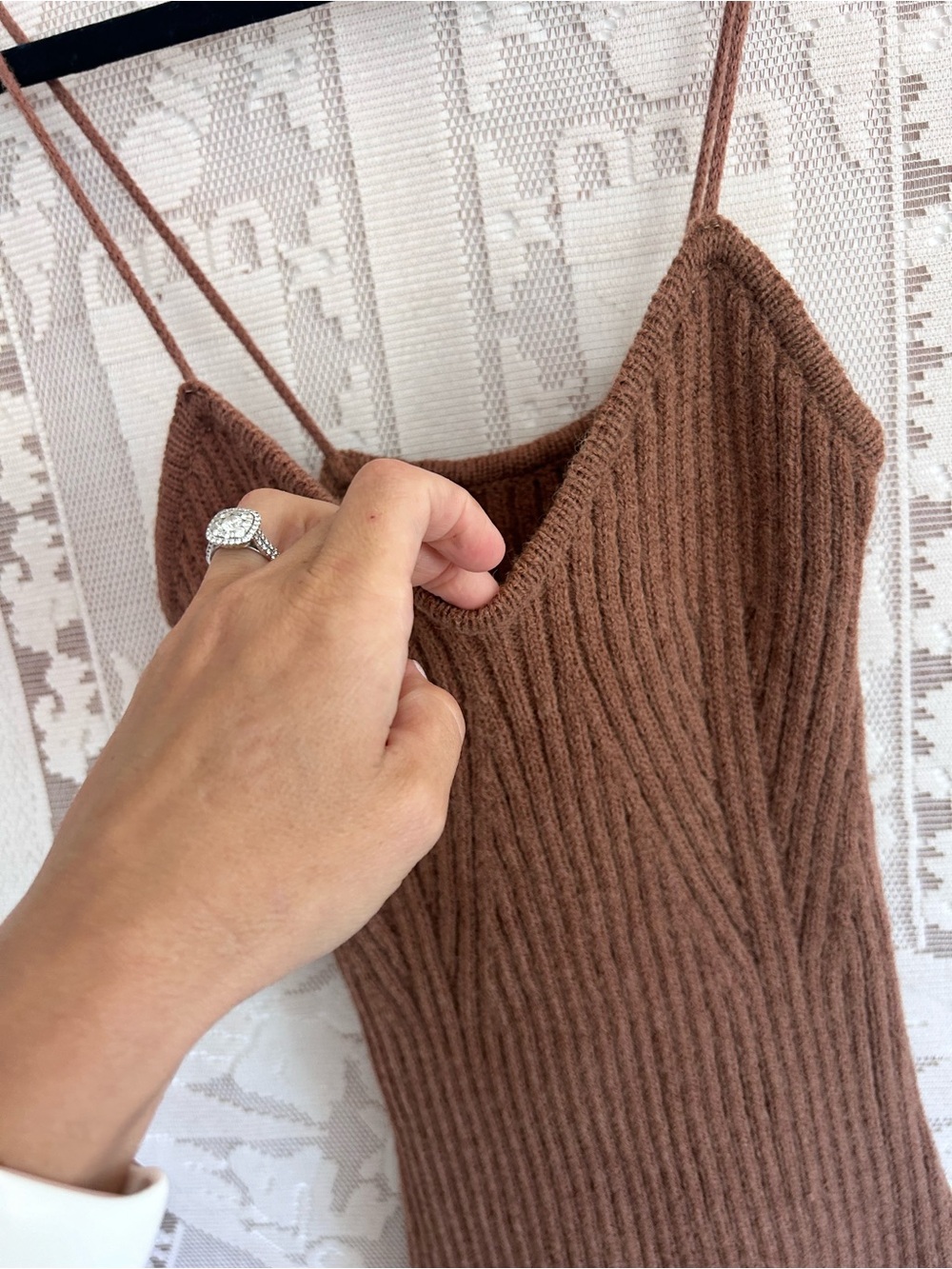 Cider Ribbed Knit Slip midi sweater Dress - Brown small - Picture 4 of 4